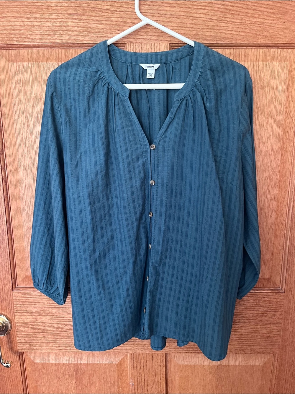 Sonoma Everyday Button-Front Peasant Blouse - Teal Blue